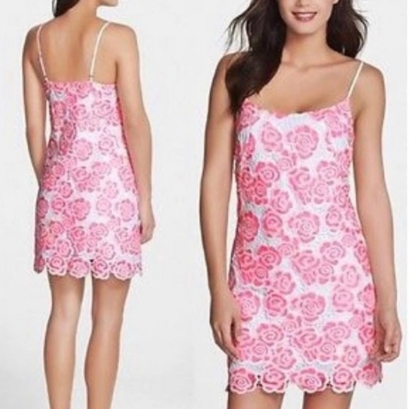 Lilly Pulitzer Pink White Beth Rose Lace Mini Slip Dress Size 0 Preppy Vacation - Picture 1 of 6